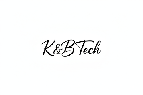 K&B Tech in cursive black on white